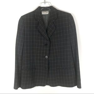 Giorgio Armani Le Collezioni Gray Windowpane Blazer Jacket Vintage